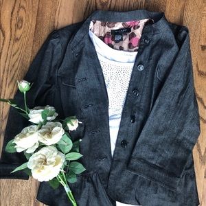 SANDRO cropped Jacket peplum denim 3/4 sleeve
